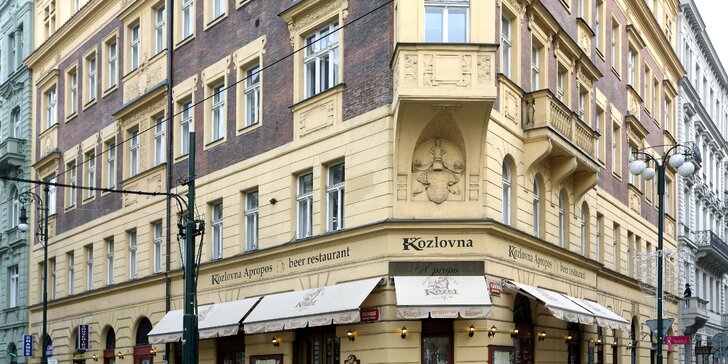 Tatarák nebo hermelín a pivo v restauraci Kozlovna v centru Prahy