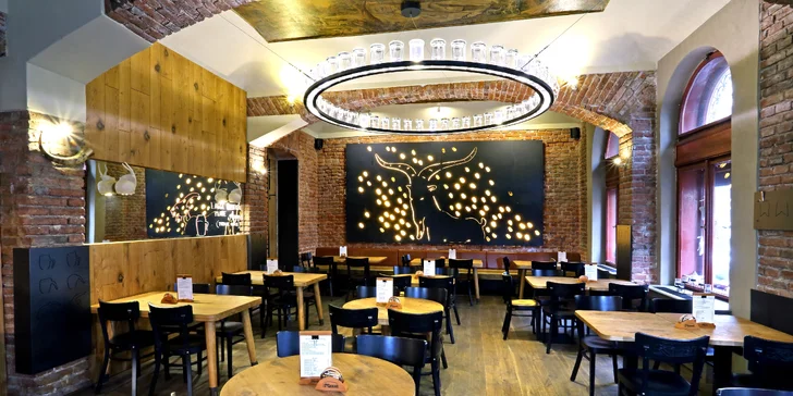 Tatarák nebo hermelín a pivo v restauraci Kozlovna v centru Prahy