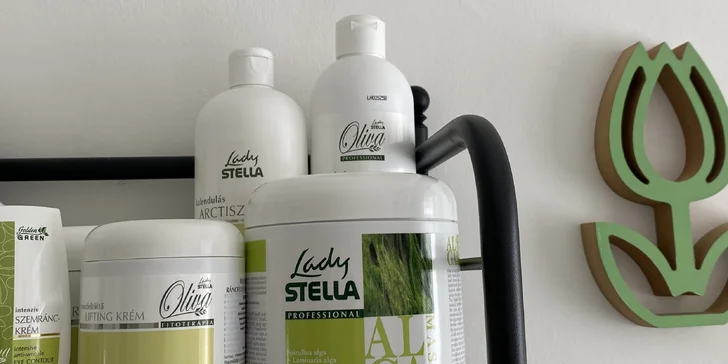 V salonu pracují s produkty značky Stella s obsahem olivového oleje, kys. hyalurunové a citrónové trávy.