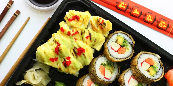 Pochutnejte si na lahodném sushi: 18–40 ks s okurkou, avokádem i lososem