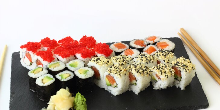 Pochutnejte si na lahodném sushi: 18–40 ks s okurkou, avokádem i lososem