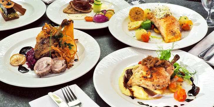 Svěží 5chodové menu s kachní roládou, kuřecím supreme nebo lososem podávané ve 4* hotelu