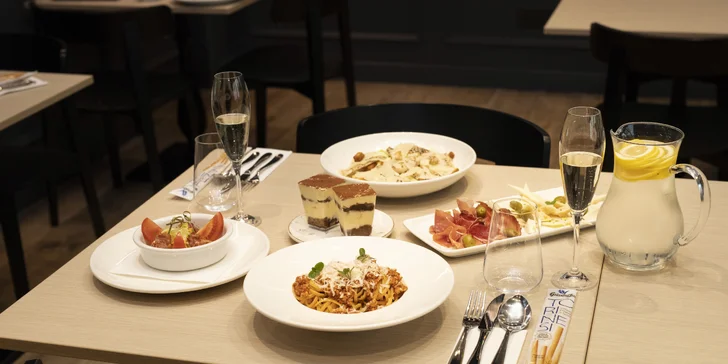 La vita italiana: italské 3chodové menu pro dvě osoby, prosecco i láhev vína