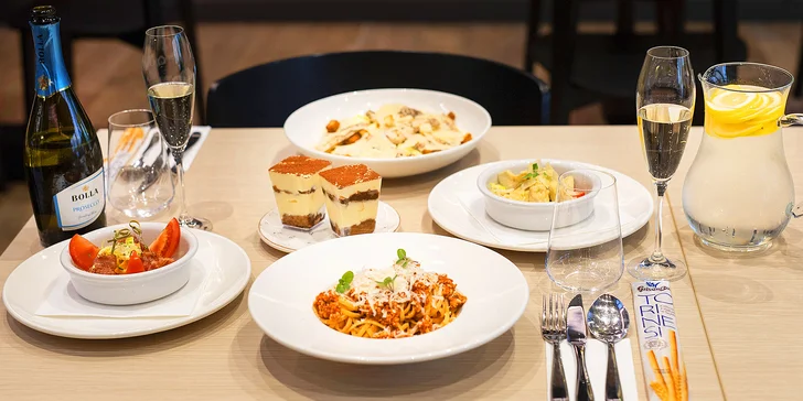 La vita italiana: italské 3chodové menu pro dvě osoby, prosecco i láhev vína