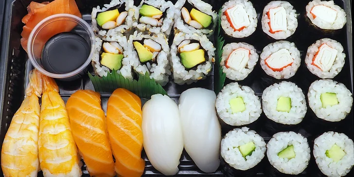 Sushi s rozvozem po Ostravě: do 90 minut u vás doma, menu s 14–56 čerstvými kousky