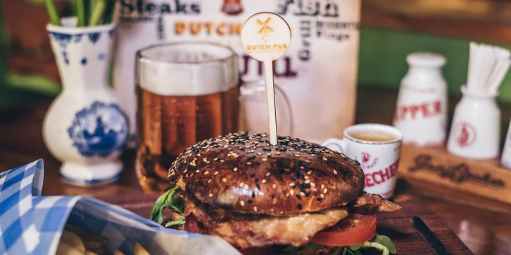 Dobrota domů: hovězí burger, hranolky a limonáda nebo pivo