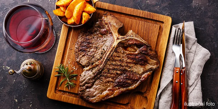 Exkluzivní vyzrálý hovězí steak z lokální farmy: T-Bone nebo Tomahawk