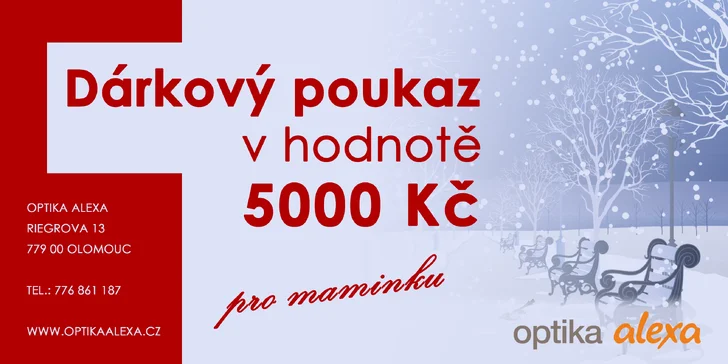 Poukaz na zboží oční optiky: vouchery v hodnotě 3000 a 5000 Kč