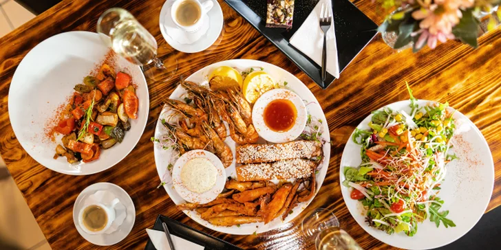 Degustace rybích specialit. Menu pro dvě osoby včetně dezertu, kávy a prosecca