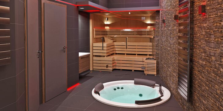Romantika v novém privátním wellness: vířivka, sauna a sekt pro 2 osoby