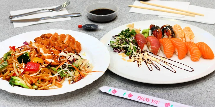 Parádní sushi sety: 10–52 ks rolek i se salátem, nudlemi či polévkami