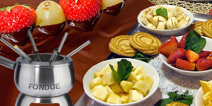 Lahodné fondue PRO ČTYŘI od 249 Kč. Na výběr sýrové s goudou, gruyérem nebo ementálem, ale i masové, rybí a čokoládové s ovocem!