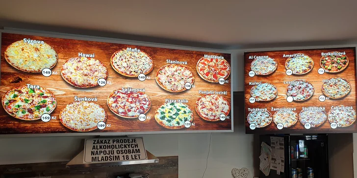 Pizza či dvě na odnos s sebou z centra Uherského Hradiště: ⌀ 32 cm, 20 různých druhů