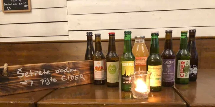 Ochutnávka ciderů i dárkový balíček tří lahví na doma pro 1, 2 nebo 4 osoby