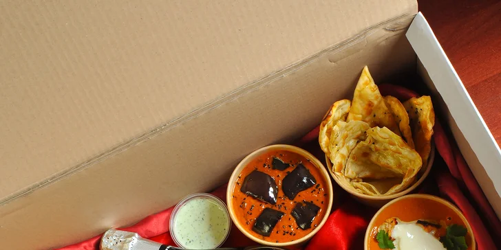 Ochutnávka Indie: masové nebo vege menu na odnos s sebou pro 2 osoby