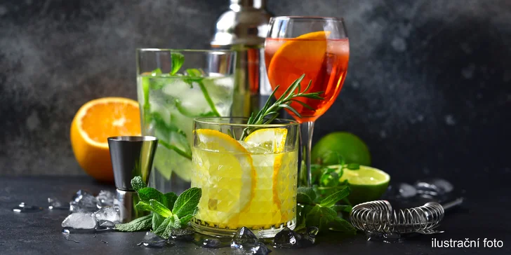 Jeden či dva míchané drinky dle výběru: Gin & Tonic, Aperol Spritz, Hugo Spritz, Limoncello i Mojito
