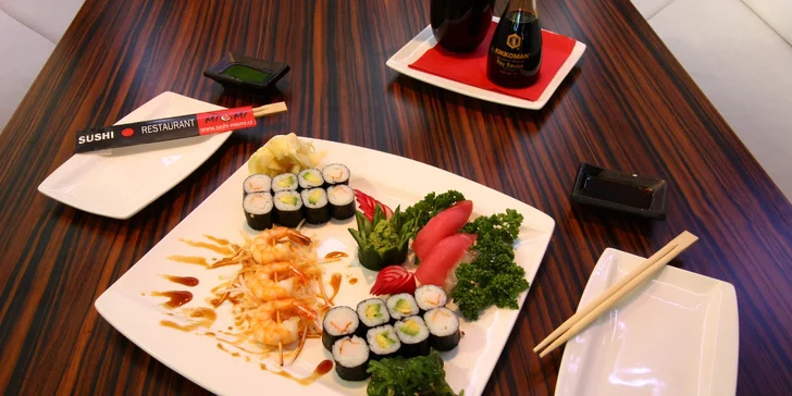 Sushi sety s 21–70 kousky: nigiri, maki i roll s krevetami, lososem či tuňákem