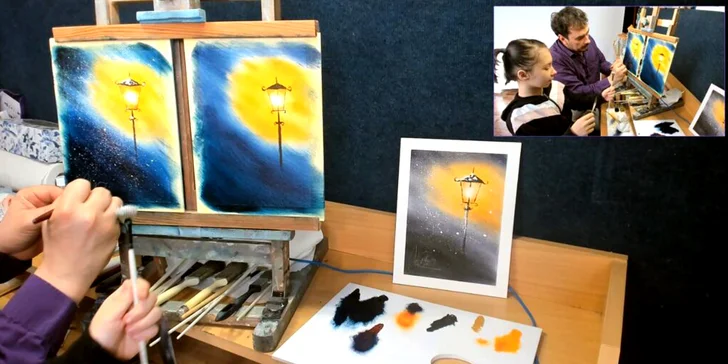 Online kurzy malování krok za krokem: lampa, úplněk, moře i kůň