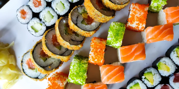 56 či 72 kousků sushi v Porubě klidně i s sebou: kreveta, losos v tempuře i tuňák California