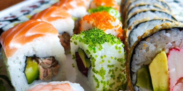 56 či 72 kousků sushi v Porubě klidně i s sebou: kreveta, losos v tempuře i tuňák California