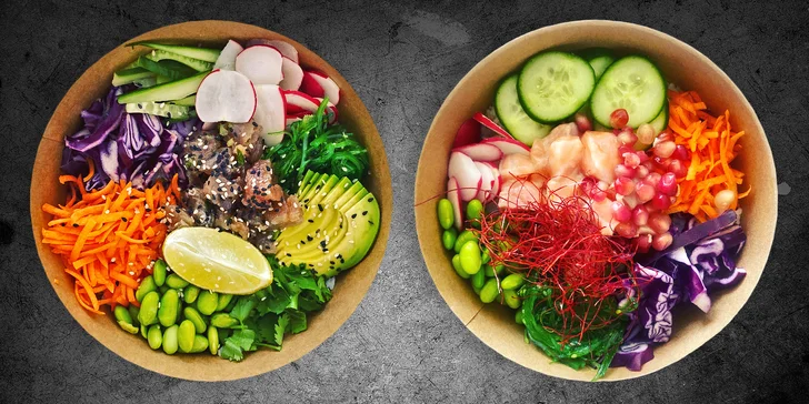 Poke bowl podle výběru s hovězím, tuňákem či lososem pro 1 i 2 osoby
