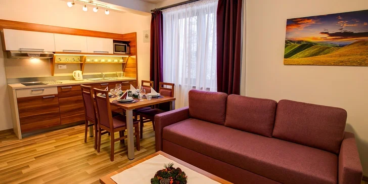 Luxusně zařízené apartmány: atraktivní lokalita, slevy do aquaparků pro 2-4