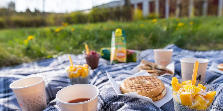 Dobroty na piknik vč. rozvozu: sendviče, bagely, saláty, dezerty i džusy až pro 8 osob