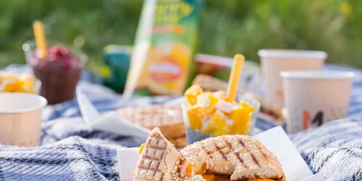 Dobroty na piknik vč. rozvozu: sendviče, bagely, saláty, dezerty i džusy až pro 8 osob