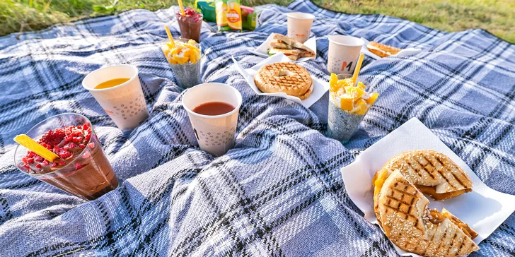 Dobroty na piknik vč. rozvozu: sendviče, bagely, saláty, dezerty i džusy až pro 8 osob