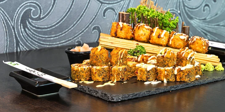 Pestré sushi sety u Stodolní: 24–70 rolek s rybami i zeleninou
