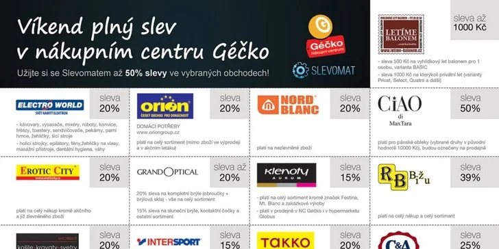 Slevová knížka do nákupního centra Géčko