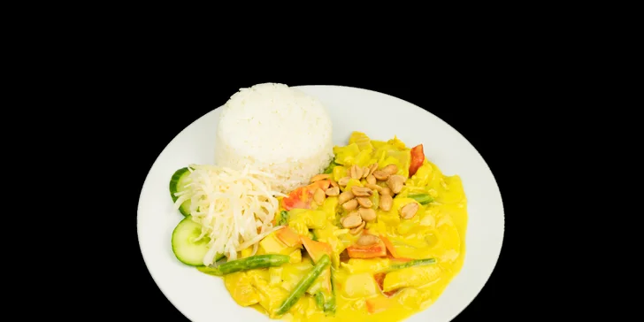 Vietnamský hlavní chod podle výběru: opékané nudle, panang kari s rýží, phở, Bún chả nebo Bún bò Nam Bộ
