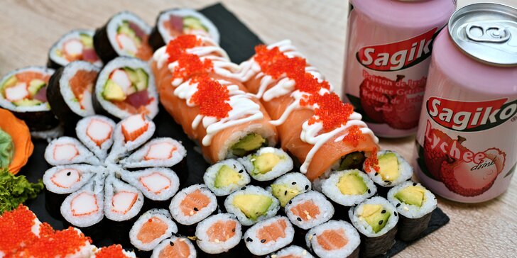 Set 24, 32, 40 nebo 46 kusů sushi i s wakame salátem a nápoji