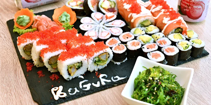Set 24, 32, 40 nebo 46 kusů sushi i s wakame salátem a nápoji