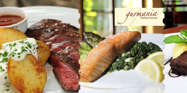 Romantické 3chodové menu PRO DVA. Předkrm z parmské šunky, steak z texaského býka NEBO steak z norského lososa, a sladký dezert navrch.