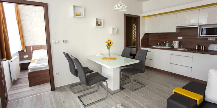 Odpočinek v Sárváru s výtečnou stravou či bez: moderní apartmány i vstupy do lázní jen 350 m od nich