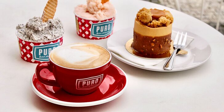 Sladké chvilky v Puro Gelato: dort z italské patisérie podle výběru a káva
