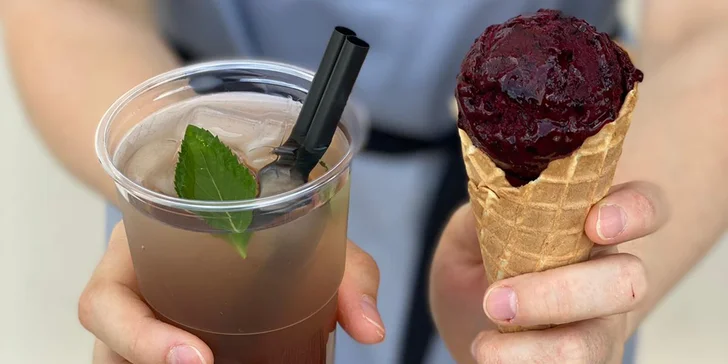 Kopečková zmrzlina s kávou či limonádou k odnosu s sebou