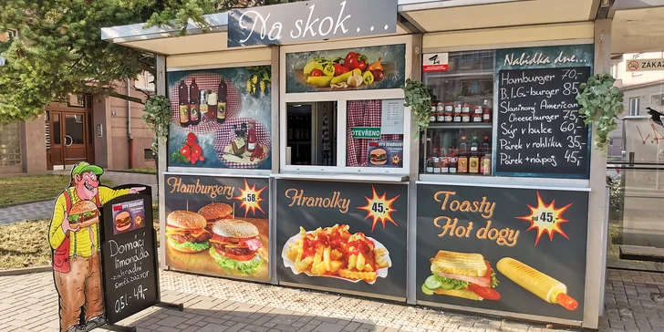 Hranolky nebo hovězí burger a domácí limonáda na odnos s sebou
