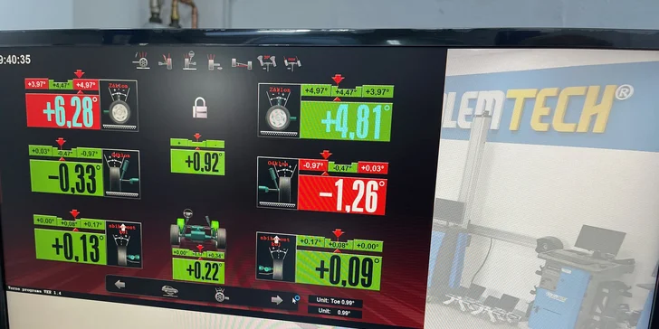 Kontrola a seřízení geometrie kol s možností kompletního přezutí pneumatik