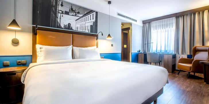 Moderní hotel v secesní budově blízko Václavského náměstí: snídaně i poukaz do baru