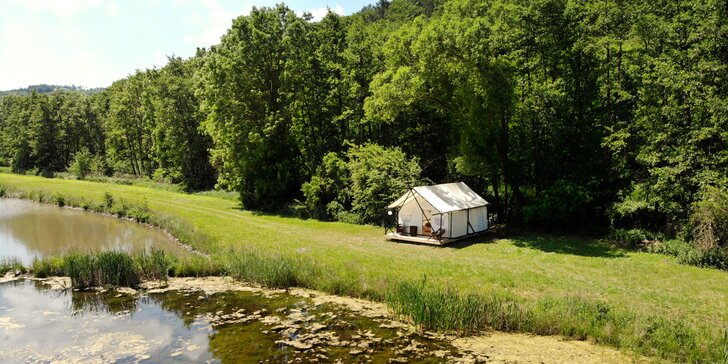 Glamping na Slovácku: parádní stan až pro 4 osoby u klidného rybníčku a lesa nedaleko Kyjova