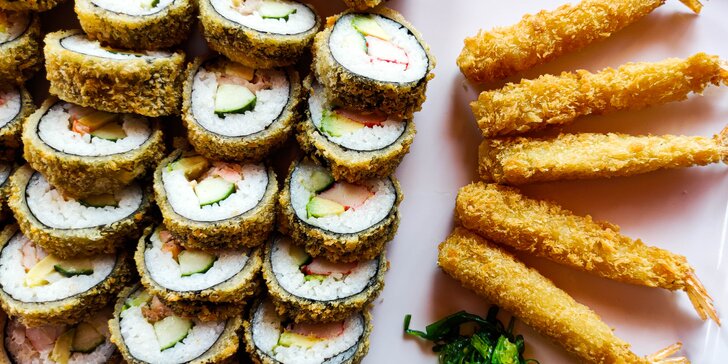 41 ks asijských dobrot v tempuře: krevety, losos, krab, avokádo i okurka