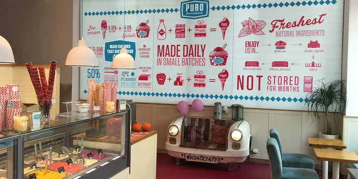 Puro Gelato v Karlíně: čokoládový, borůvkový, jahodový nebo karamelový milkshake pro 1 či 2 osoby