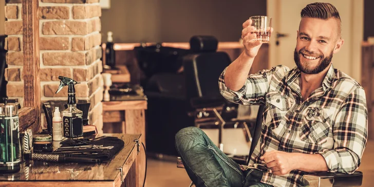 Kompletní barber péče o vlasy i vousy a sklenka Jack Daniel's Tennessee či degustace rumů k tomu