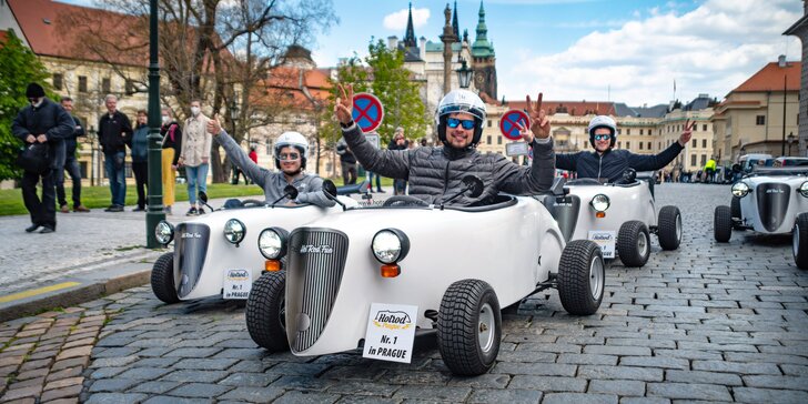 Velká jízda v malé káře: mini Hot Rod na 30–90 minut adrenalinového svezení uličkami Prahy