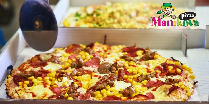 2 poctivé Maníkovy pizzy: na výběr 16 druhů, rozvoz i krabice v ceně