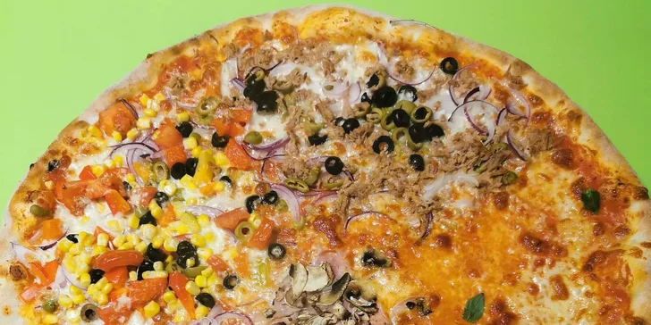 Pizza o průměru 32 cm včetně krabice na odnos s sebou