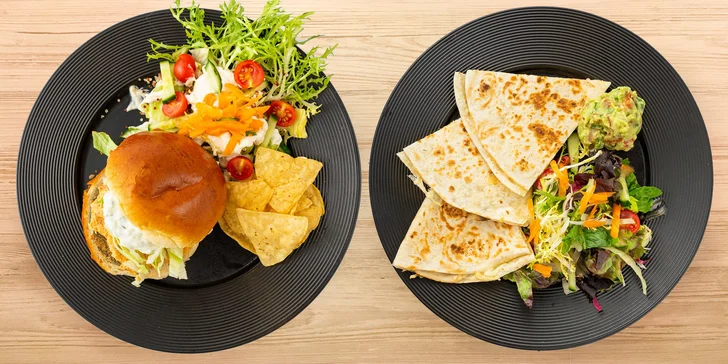 Burger či quessadilla pro jednoho nebo dva masožravce i vegetariány