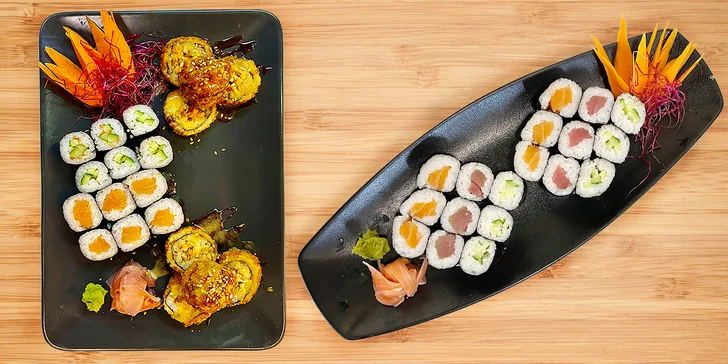 Sushi sety s 10–24 kousky: maki, nigiri i california, losos, tuňák, krevety i kuřecí maso